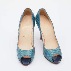 Christian Louboutin Blue Python Very Prive Platform Pumps Size 38