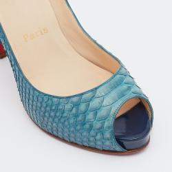 Christian Louboutin Blue Python Very Prive Platform Pumps Size 38