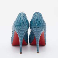 Christian Louboutin Blue Python Very Prive Platform Pumps Size 38