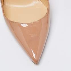 Pre Owned Christian Louboutin Beige Patent Leather So Kate Pumps Size 38