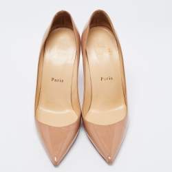 Pre Owned Christian Louboutin Beige Patent Leather So Kate Pumps Size 38