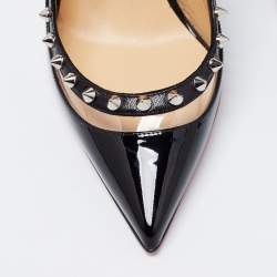 Christian Louboutin Black Patent Leather Brigadine Spike Slingback Sandals Size 36