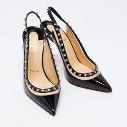 Christian Louboutin Black Patent Leather Brigadine Spike Slingback Sandals Size 36