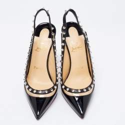 Christian Louboutin Black Patent Leather Brigadine Spike Slingback Sandals Size 36