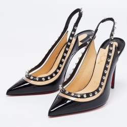 Christian Louboutin Black Patent Leather Brigadine Spike Slingback Sandals Size 36