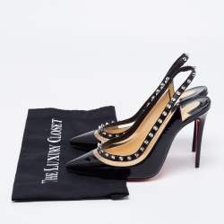 Christian Louboutin Black Patent Leather Brigadine Spike Slingback Sandals Size 36