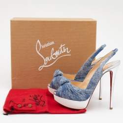Christian Louboutin Blue Denim Jenny Knotted Platform Slingback Sandals Size 40