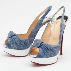 Christian Louboutin Blue Denim Jenny Knotted Platform Slingback Sandals Size 40