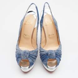 Christian Louboutin Blue Denim Jenny Knotted Platform Slingback Sandals Size 40