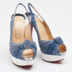 Christian Louboutin Blue Denim Jenny Knotted Platform Slingback Sandals Size 40