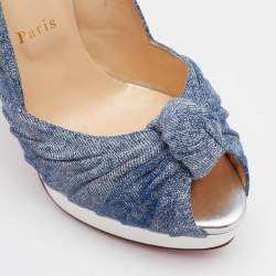 Christian Louboutin Blue Denim Jenny Knotted Platform Slingback Sandals Size 40