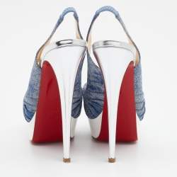 Christian Louboutin Blue Denim Jenny Knotted Platform Slingback Sandals Size 40