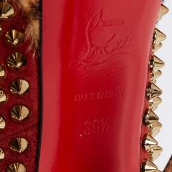 Christian Louboutin Tri-Color Suede and Leopard Print Calf Hair Lady Peep Spikes Platform Pumps Size 36.5