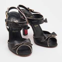 Christian Louboutin Black Leather Bow Open Toe Ankle Strap Sandals Size 40