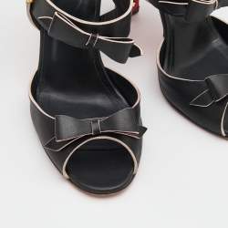 Christian Louboutin Black Leather Bow Open Toe Ankle Strap Sandals Size 40