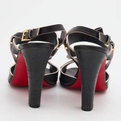 Christian Louboutin Black Leather Bow Open Toe Ankle Strap Sandals Size 40