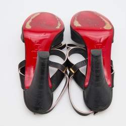 Christian Louboutin Black Leather Bow Open Toe Ankle Strap Sandals Size 40