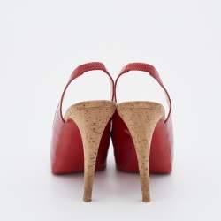 Pre Owned Christian Louboutin Red Patent Leather So Private 120 Cork Slingback Platform Sandals Size 39.5