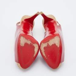 Pre Owned Christian Louboutin Red Patent Leather So Private 120 Cork Slingback Platform Sandals Size 39.5