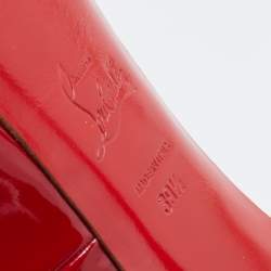 Pre Owned Christian Louboutin Red Patent Leather So Private 120 Cork Slingback Platform Sandals Size 39.5