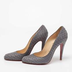 Pre Owned حذاء كعب عالي كريستيان لوبوتان فيفي جلد ثعبان رصاصي مقاس 38