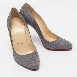 Pre Owned حذاء كعب عالي كريستيان لوبوتان فيفي جلد ثعبان رصاصي مقاس 38