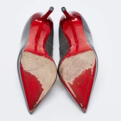 Pre Owned Christian Louboutin Grey Patent Leather Pigalle Plato Pumps Size 40.5
