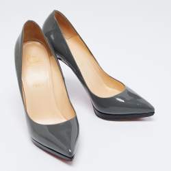 Pre Owned Christian Louboutin Grey Patent Leather Pigalle Plato Pumps Size 40.5