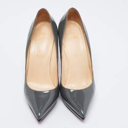 Pre Owned Christian Louboutin Grey Patent Leather Pigalle Plato Pumps Size 40.5