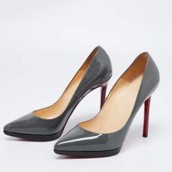 Pre Owned Christian Louboutin Grey Patent Leather Pigalle Plato Pumps Size 40.5