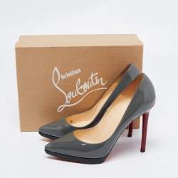 Pre Owned Christian Louboutin Grey Patent Leather Pigalle Plato Pumps Size 40.5