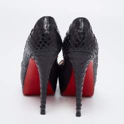 Pre Owned Christian Louboutin Black Python Altadama Peep-Toe Platform Pumps Size 38