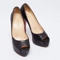Pre Owned Christian Louboutin Black Python Altadama Peep-Toe Platform Pumps Size 38