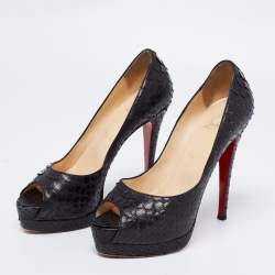 Pre Owned Christian Louboutin Black Python Altadama Peep-Toe Platform Pumps Size 38