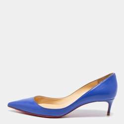 Pre Owned Christian Louboutin Blue Leather Kate 55 Pointed Toe Pumps Size 38