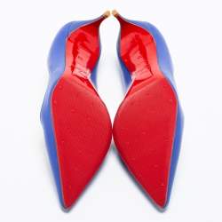 Pre Owned Christian Louboutin Blue Leather Kate 55 Pointed Toe Pumps Size 38