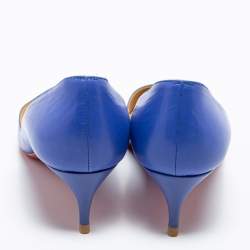Pre Owned Christian Louboutin Blue Leather Kate 55 Pointed Toe Pumps Size 38
