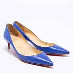 Pre Owned Christian Louboutin Blue Leather Kate 55 Pointed Toe Pumps Size 38