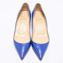 Pre Owned Christian Louboutin Blue Leather Kate 55 Pointed Toe Pumps Size 38