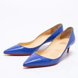 Pre Owned Christian Louboutin Blue Leather Kate 55 Pointed Toe Pumps Size 38