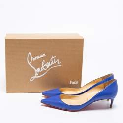 Pre Owned Christian Louboutin Blue Leather Kate 55 Pointed Toe Pumps Size 38