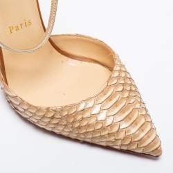 Pre Owned Christian Louboutin Beige/Silver Python Leather Pointed Toe Ankle Strap Sandals Size 39