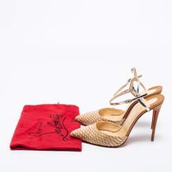 Pre Owned Christian Louboutin Beige/Silver Python Leather Pointed Toe Ankle Strap Sandals Size 39