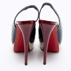 Christian Louboutin Tricolor Patent Leather Lady Peep-Toe Platform Slingback Sandals Size 38.5