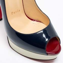 Christian Louboutin Tricolor Patent Leather Lady Peep-Toe Platform Slingback Sandals Size 38.5