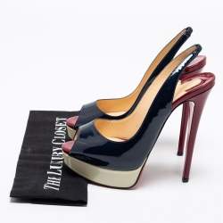 Christian Louboutin Tricolor Patent Leather Lady Peep-Toe Platform Slingback Sandals Size 38.5