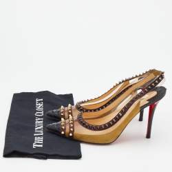Pre Owned Christian Louboutin Multicolor Leather And PVC Studded Pointed Toe Slingback Sandals Size 39.5