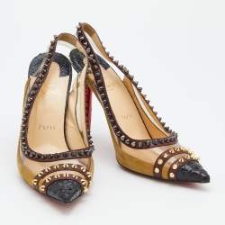 Pre Owned Christian Louboutin Multicolor Leather And PVC Studded Pointed Toe Slingback Sandals Size 39.5