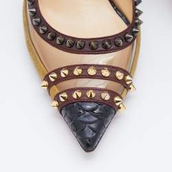 Pre Owned Christian Louboutin Multicolor Leather And PVC Studded Pointed Toe Slingback Sandals Size 39.5