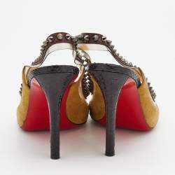 Pre Owned Christian Louboutin Multicolor Leather And PVC Studded Pointed Toe Slingback Sandals Size 39.5